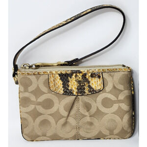 Coach Madison Op Art Sateen Small Wristlet Snakeskin Leather